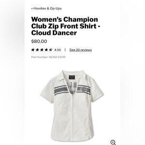 Harley Davidson Champion Club front zip shirt-Cloud Dancer